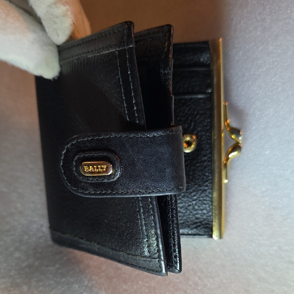 Bally Black Leather Wallet with Gold Clasp